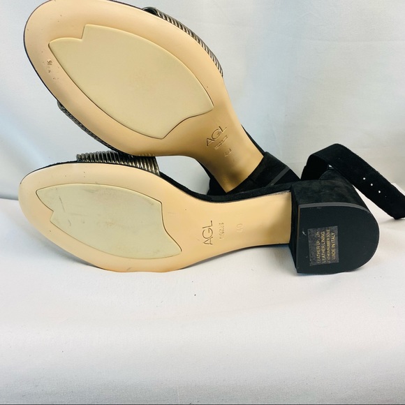 AGL Ankle Sandals Black Suede Heels and Bronze Front Straps Made in Italy - Picture 7 of 8